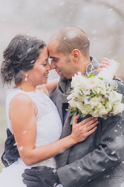 Couple in the snow - Central Park Wedding - New York City